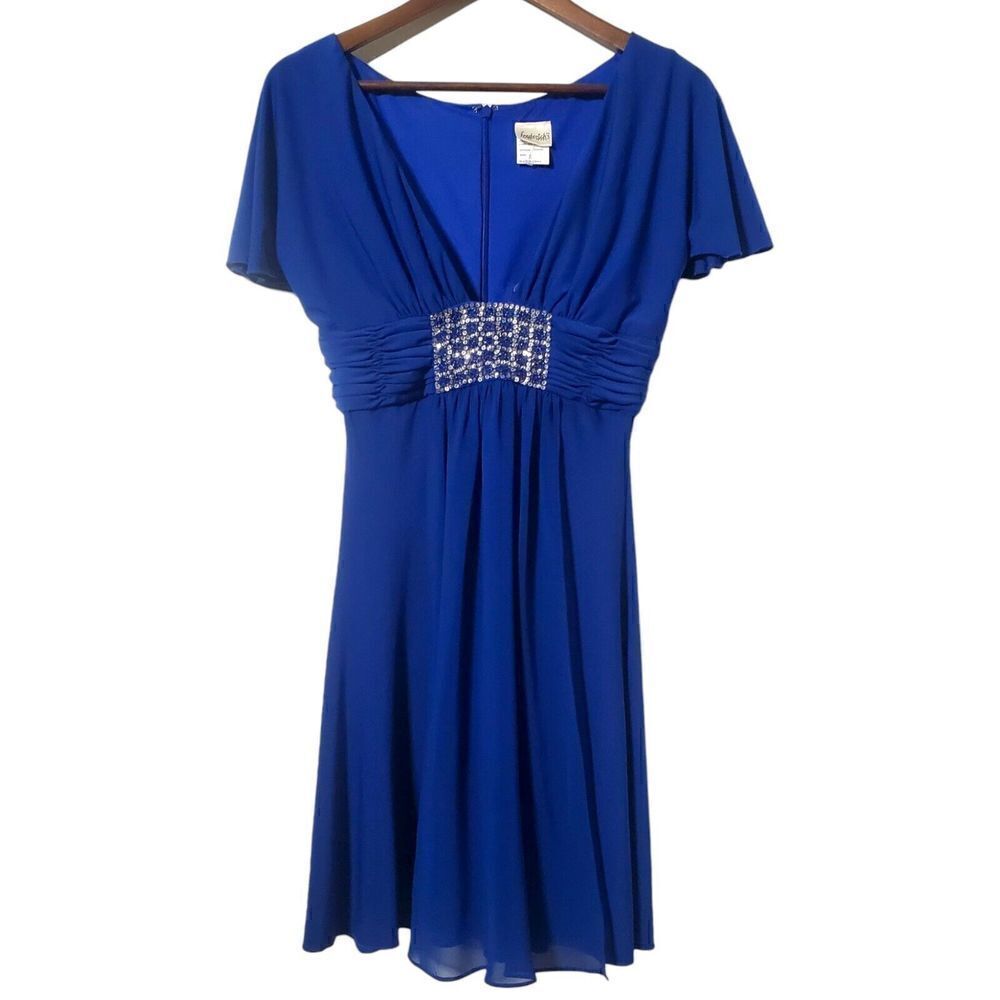 Fredricks Of Hollywood Sequined Gathered Mini Dress Size S VTG Short Sleeve Blue